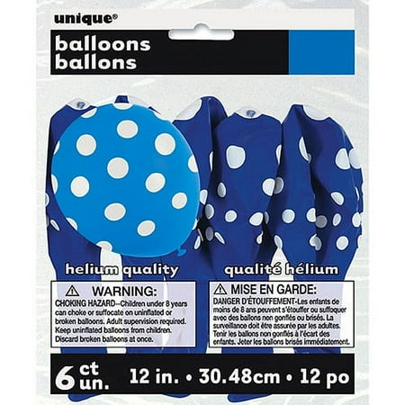 12" Latex Royal Blue Polka Dot Balloons, 6ct