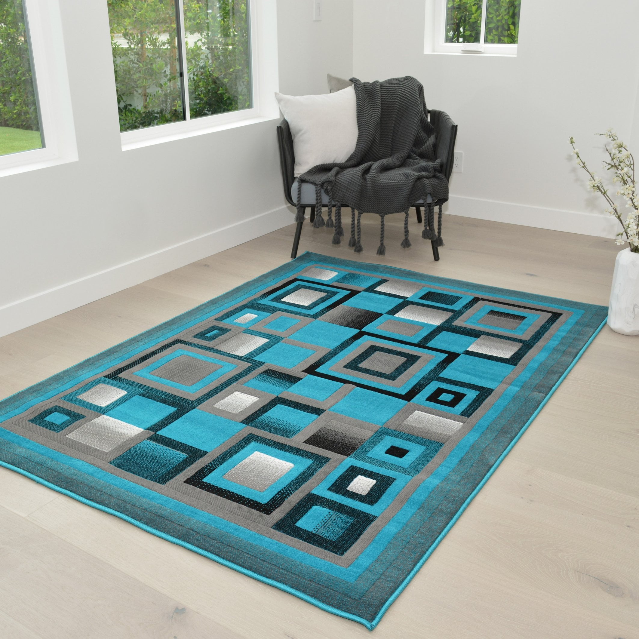 Hr Rugs Turquoise Gray And Black, Turquoise And Grey Rug