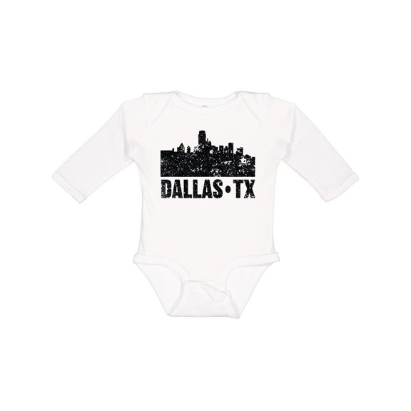 Inktastic Dallas Texas City Skyline with Grunge Boys or Girls Long Sleeve Baby Bodysuit