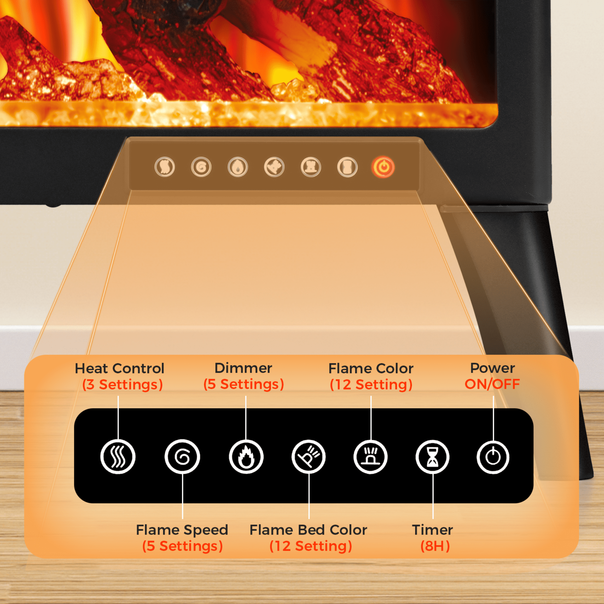 Moifoi 24Inch Electric Fireplace Stove , 1500 W Freestanding Portable Indoor Electric Stove Heater w/ 3 D Flame Effect, Black