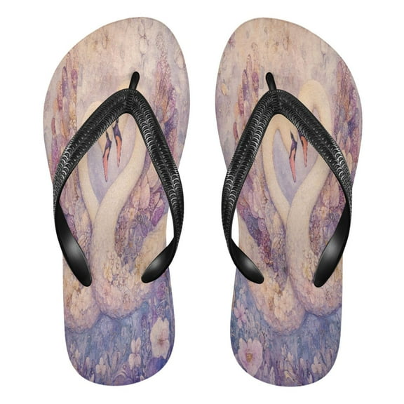 YAZAOOSummer Flip Flops Creatively Whimsical Love: Swans in Harmony Simple Beach Sandals