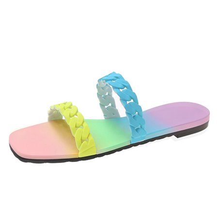 

Slippers for Women Spring Colorful Summer Women S Chain And Flat Sandals Beach Slippers Fashion Women S Slipper Womens Slippers Pvc Blue 38