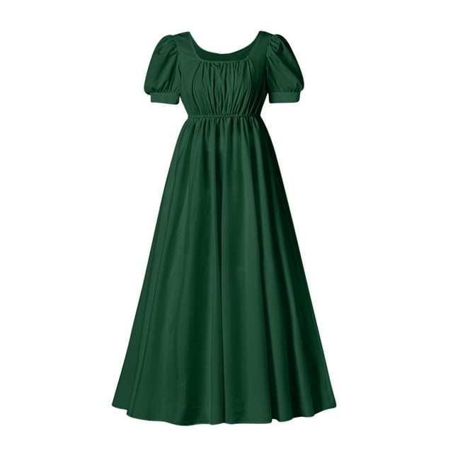 Robe Athlétique Vintage Renaissance Robes pour Femmes Médiévale à Volants Manches Bouffantes Taille Haute Robe Robe à Épaules Dénudées P-265 Vert 3TG
