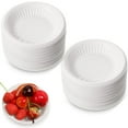 thumbnail image 1 of YOPTOP Estbridg 100 Pcs Disposable Uncoated Paper Plates 4 Inch Round Dessert Paper Starch Plates Small Dessert Tray Mini Appetizers Bowls for Holiday Wedding Birthday Party (White),100Pcs, 1 of 7