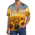 thumbnail image 7 of Lsque Beautiful Golden Sunflower Field print Men's Cuban Collar Short Sleeve Shirt Summer Beachwear Casual Button Down Fashionable Vacation Leisure Shirt-3X-Large, 7 of 7
