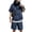 Blue, variant on Xioeram 2Pcs/Set Men Casual Outfit Hooded Zipper Neckline Short Sleeve T-shirt Elastic Waist Wide Leg Shorts Set Solid Color Loose Fit Outfit