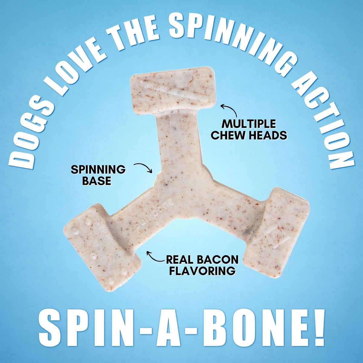 Bullibone Bacon Spin-a-Bone Dog Chew Bones - Interactive Dog Toy, Triggers Natural Instincts, and Improves Oral Health - 2 Pack