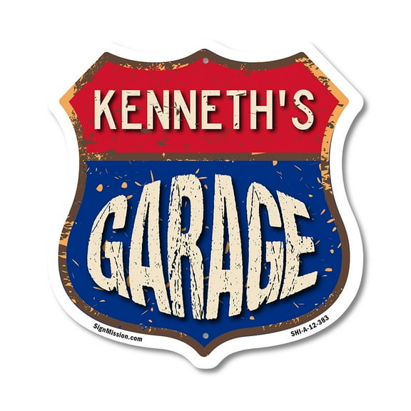 Kenneth's Garage 12 inch X 12 inch Shield-Shaped Rust-Free Aluminum Metal Sign Weather Resistant, UV Protected To last, Gift for Dads and Uncles Classic Americana Crafted in the USA