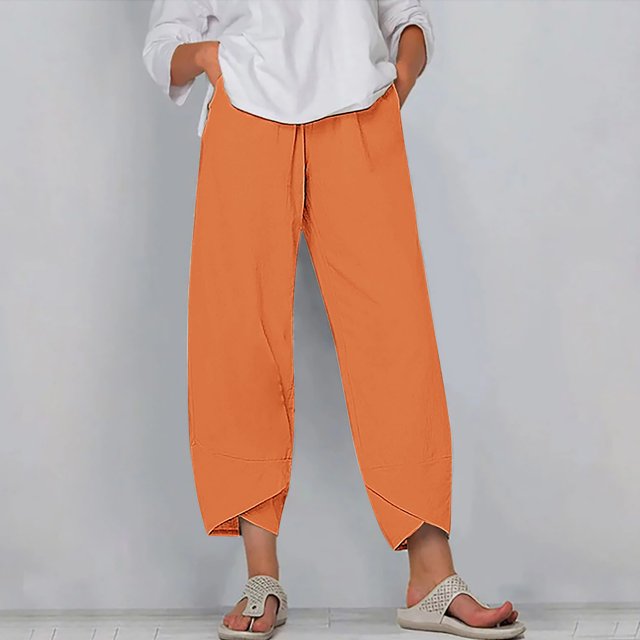 RXIRUCGD Capris d'Été Confortables et Amples pour Femmes, Couleur Unie, Orange, Taille : S