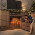 thumbnail image 5 of SESSLIFE Fireplace TV Stand for 70 Inch TV, 31'' Tall Mid Century Modern Fluted TV Stand with 2 Cabinets & Drawers, Entertainment Center with 3D Flame Electric Fireplace Heater, Natural Oak, 5 of 9