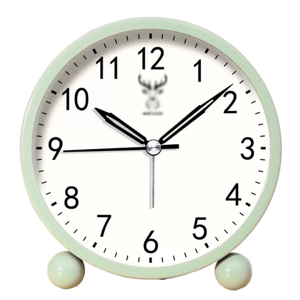 Reloj despertador pequeño de 4 pulgadas, silencioso, con luz nocturna.