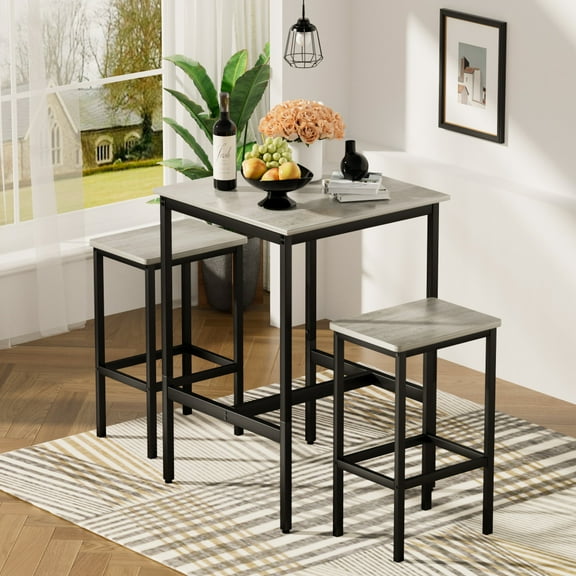 Bar Table Set, Square Bar Table with 2 Bar Chairs for Kitchen Bar, Living Room, Banquet Room, Rustic Gray and Black, 23.6"L x 23.6"W x 35.4"H