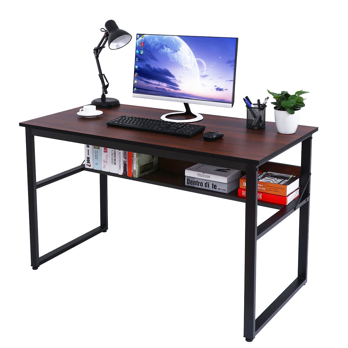 HOMEMAXS Computer Desk with Bookshelf Simple Morden Style Writing Desk