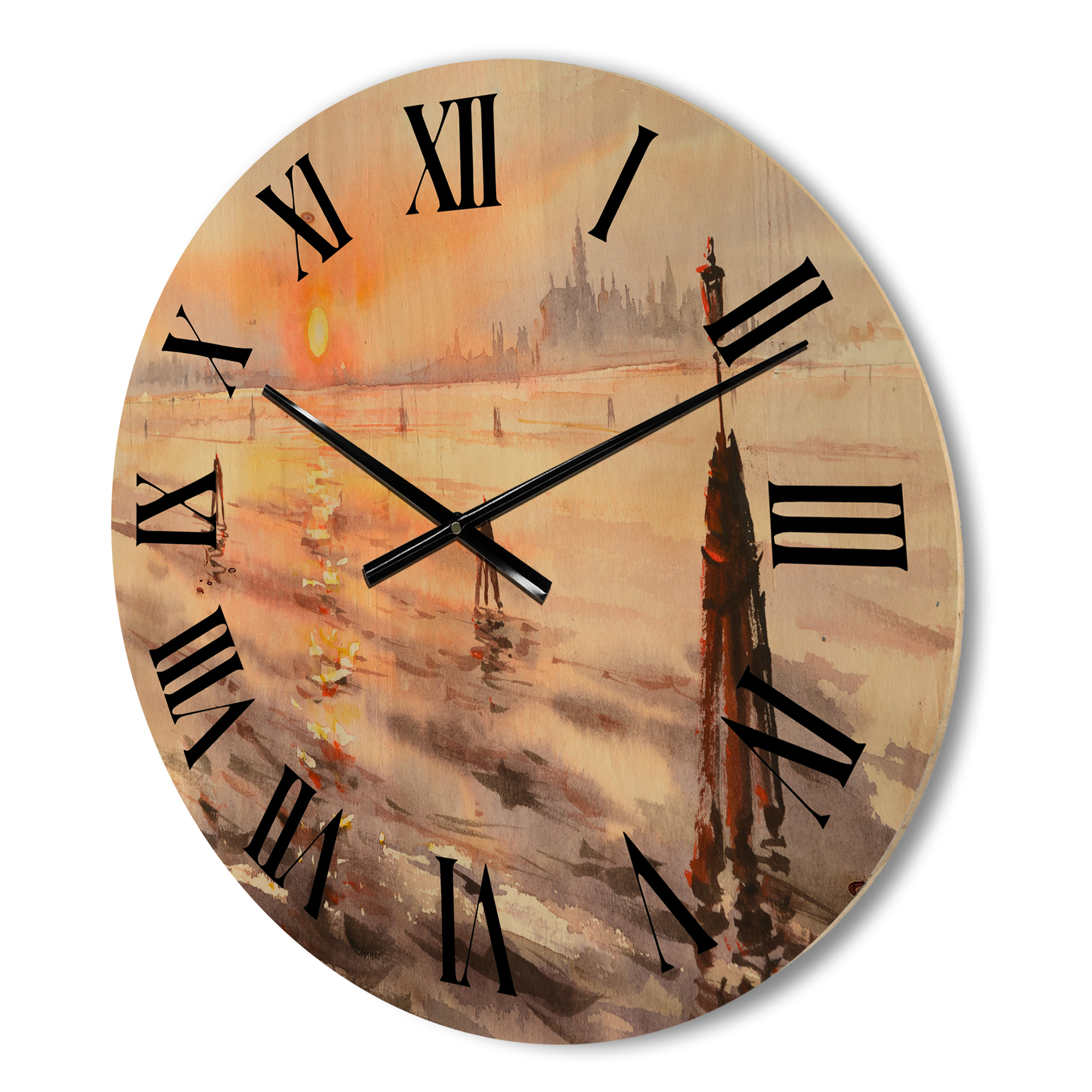 Designart 'Panorama of Venice Laguna Beach At Sunset' Nautical & Coastal Wood Wall Clock