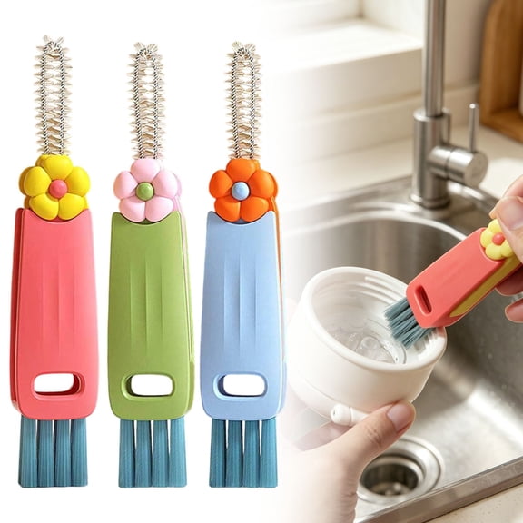 3 in 1 Cup Lid Cleaning Brush, Portable Water Bottle Brush, Multifunctional Bottle Cleaner Brush Set for Tight Spaces, Bottle Gaps, Tumblers, Travel Mug Caps