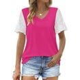 thumbnail image 3 of TKLPEHG Dressy Tops for Women Fashion Loose Going Out Tops Short Sleeve T Shirts Summer Color Block Graphic Tee Casual V Neck Tshirt Lightweight Blouse(Hot Pink,XL), 3 of 7