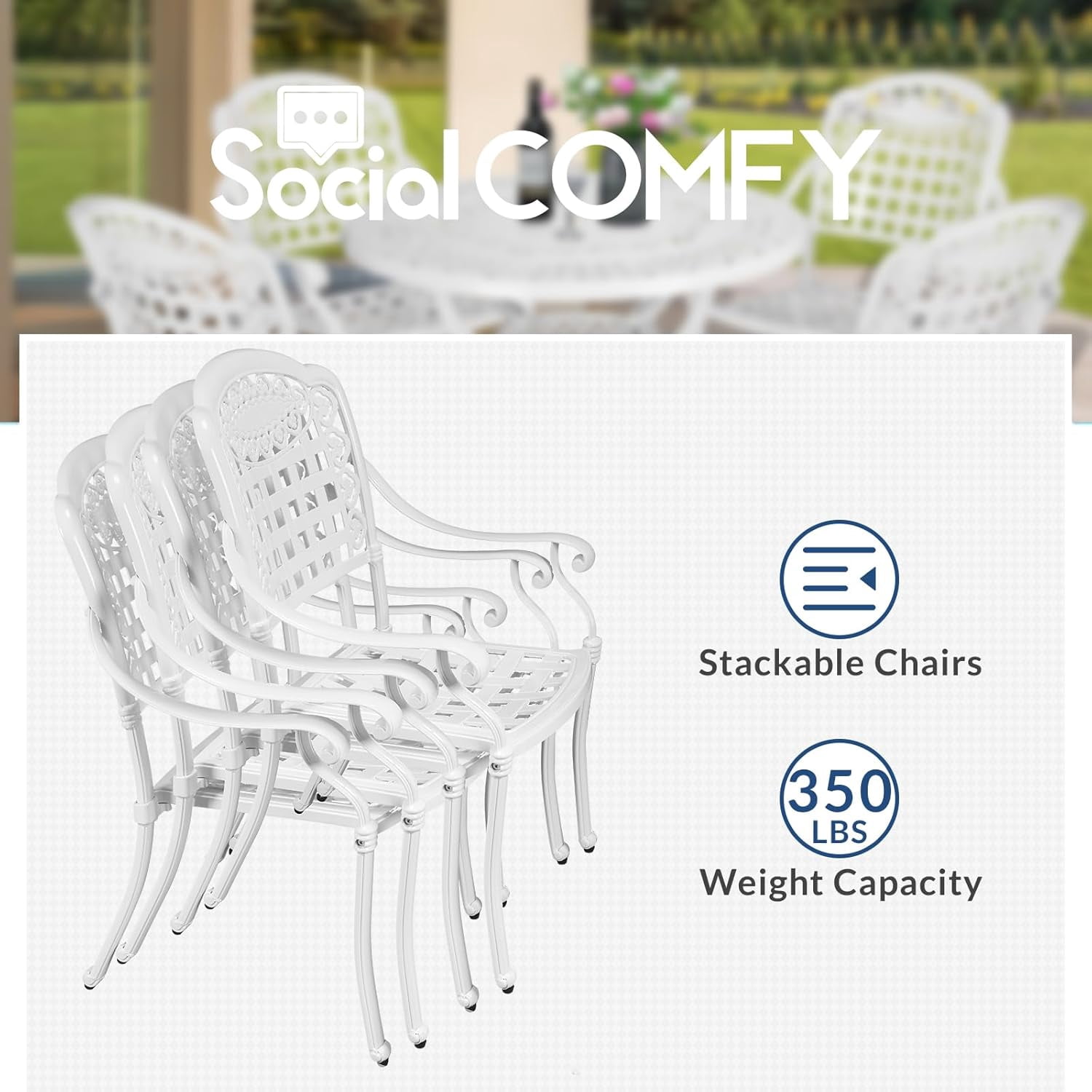 5-Piece Outdoor Patio Dining Set, All-Weather Cast Aluminum Furniture Conversation Set, Include 4 Chairs and a 38.5" Round Table with Umbrella Hole for Balcony, Lawn, Garden
