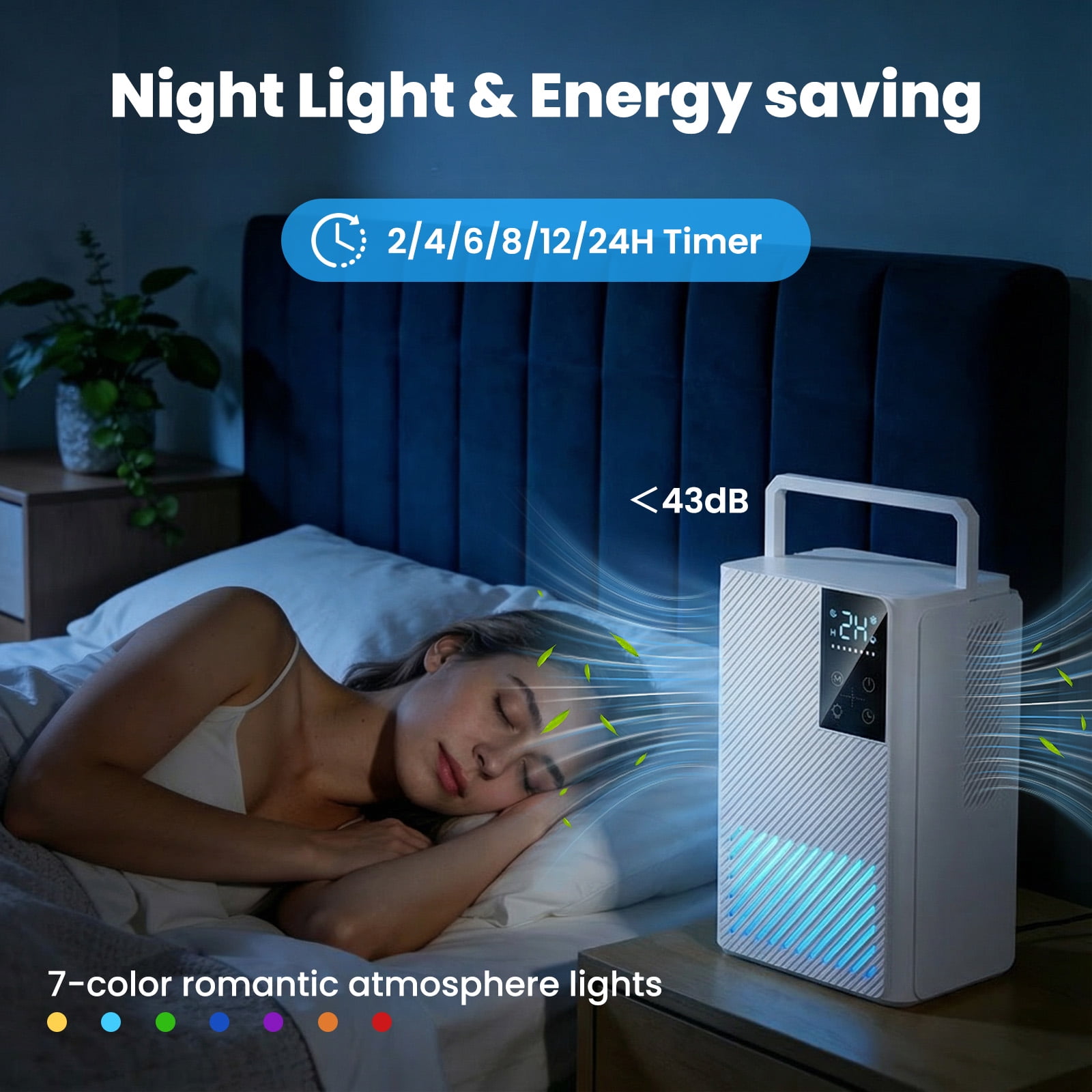 Dehumidifier for Home, 67 oz Water Tank Small Dehumidifier Bedroom Bathroom Auto Shut Off 7 Color LED Light