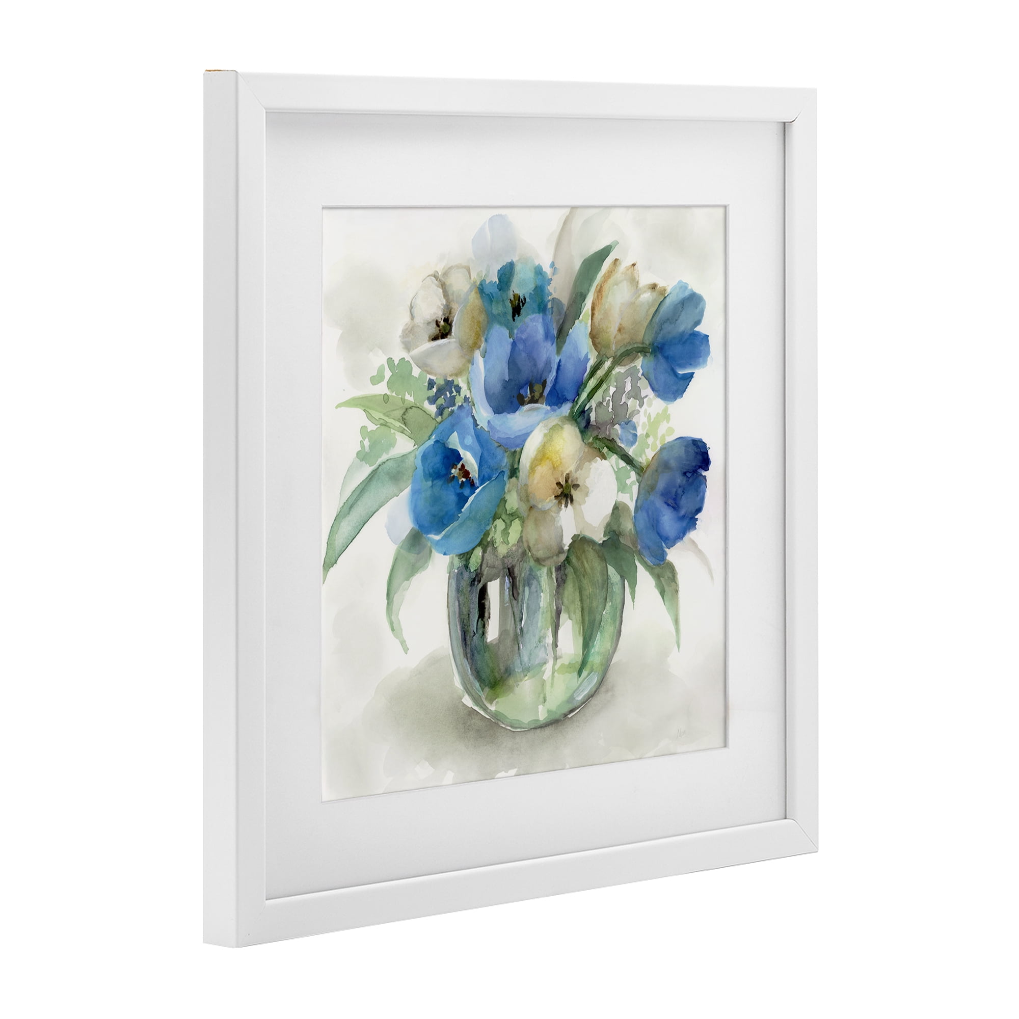 Stupell Industries Blue Tulip Watercolor Bouquet White Framed Print Under Glass, design by Nan