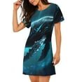 thumbnail image 2 of Disketp Vintage Blue Pattern Whale para Camisón Corto de Manga Corta para Mujeres, Camisón Cómodo con Escote Redondo, Bonito y Confortable, 2 of 6
