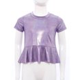 thumbnail image 3 of inlzdz Kids Girls Metallic Ruffle Hem Crop Top Short Sleeve Round Neck Tee Shirt Rave Festival Jazz Dance Top Purple 150, 3 of 7