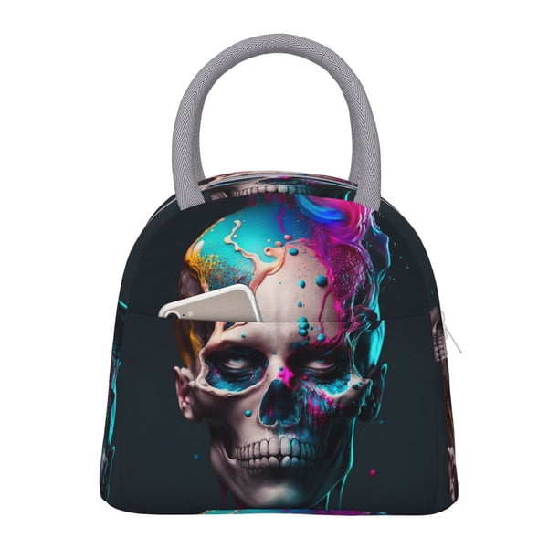 Balery Modern Abstract Colorful Skull B Bolsa de Almuerzo para Mujeres, Caja de Almuerzo, Bolsa de Almuerzo Pequeña Impermeable, Tote de Almuerzo Reutilizable con Gran Capacidad