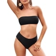 thumbnail image 3 of Conjunto de bikini ZAFUL para mujer, estilo bandeau sin tirantes, corte alto, negro, 3 of 9