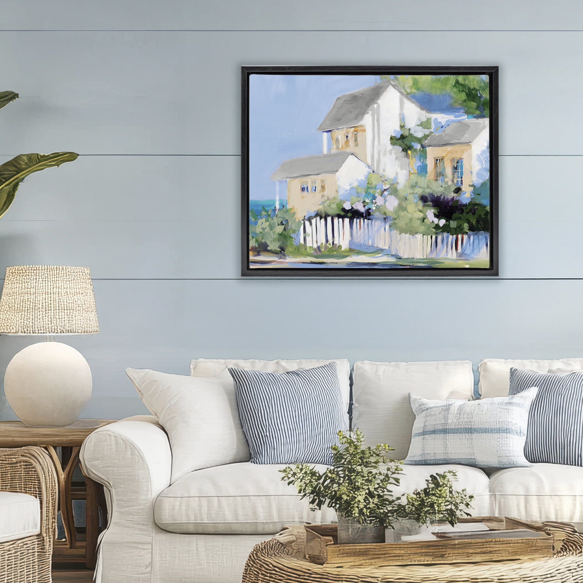 Stupell Industries Living by the Water Cottage Black Framed Floater Canvas Wall Art, design by Jane Slivka