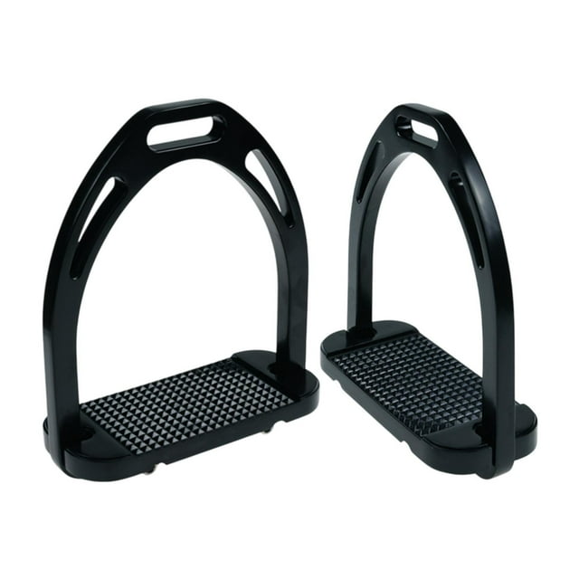 DYNWAVECA 2 Pieces Horse Riding Stirrups Replacement Easy to Use Anti-slip Shiny Equestrian Supplies Horseback Riding Tack for Training Black