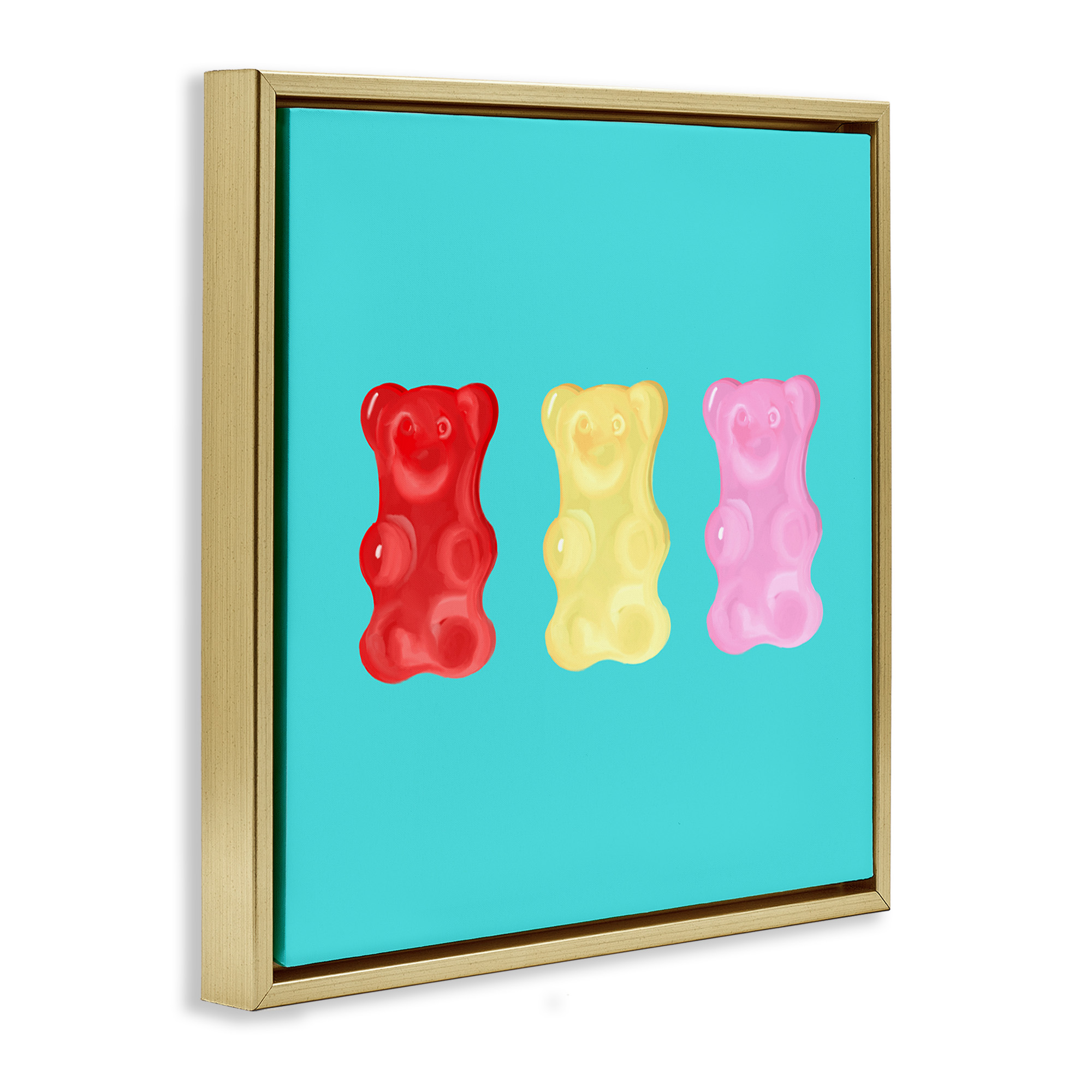 Stupell Industries Cute Gummy Bear Candies Food & Beverage Painting Gold Floater Framed Canvas Art Print Wall Art, 18 x 18