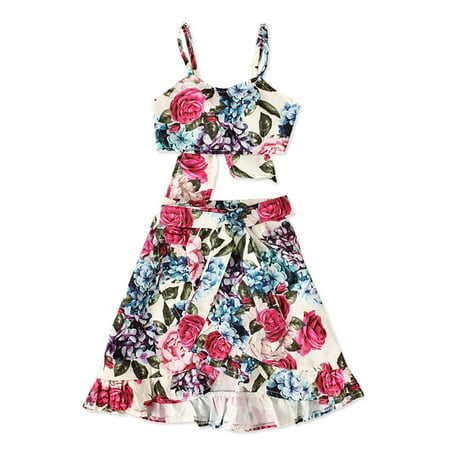 

Toddler Girl Baby Summer Sling Top Floral Skirt Two-piece Children Skirt Suit Summer Set