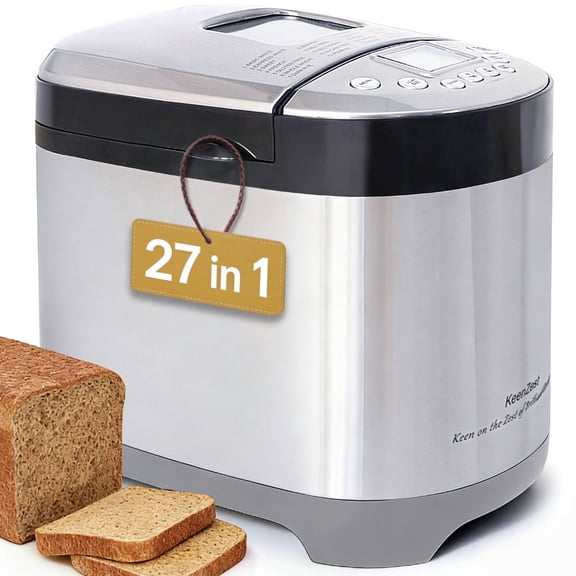 KeenZest 27-in-1 Smart Bread Maker, 2LB Gluten-Free & Whole Wheat Bread Machine with Homemade Cycle, Stainless Steel