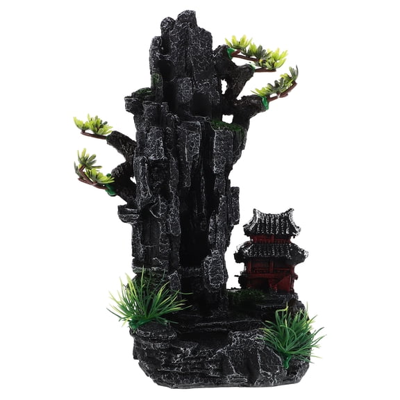 TEHAUX Artificial Mountain Rock Figurine Dark Grey Resin Rock for Fish Tanks 1Pack