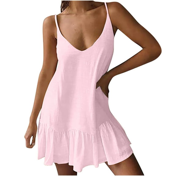 Ruimatai Women's Sexy Round Neck Backless Dress Adjustable Straps Summer Beach Sundress Lightweight Flowy Casual Party Maxi Dress