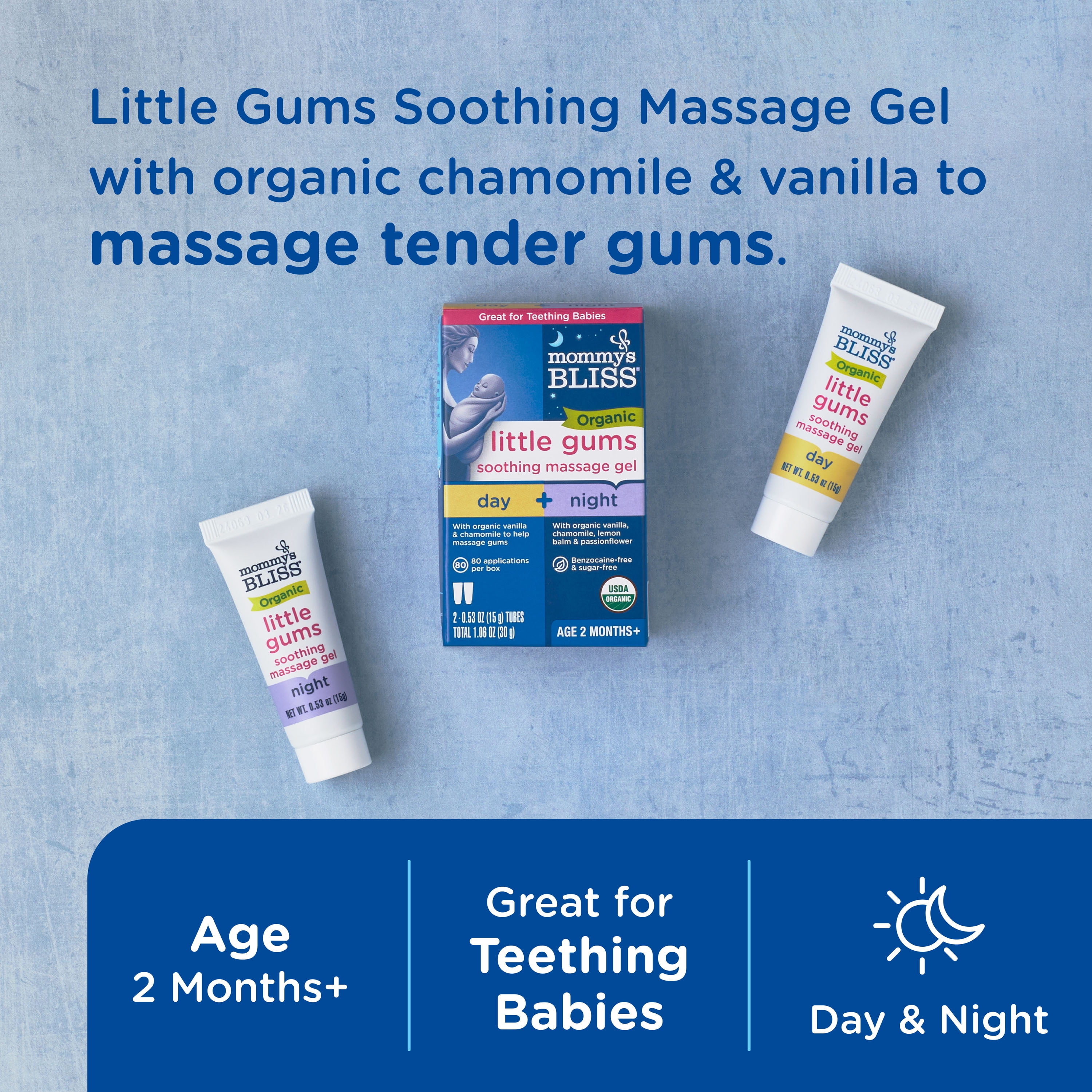 Mommy's Bliss Baby Gum Massage Organic Gel, Day & Night, 1.06 oz, 2 Pack