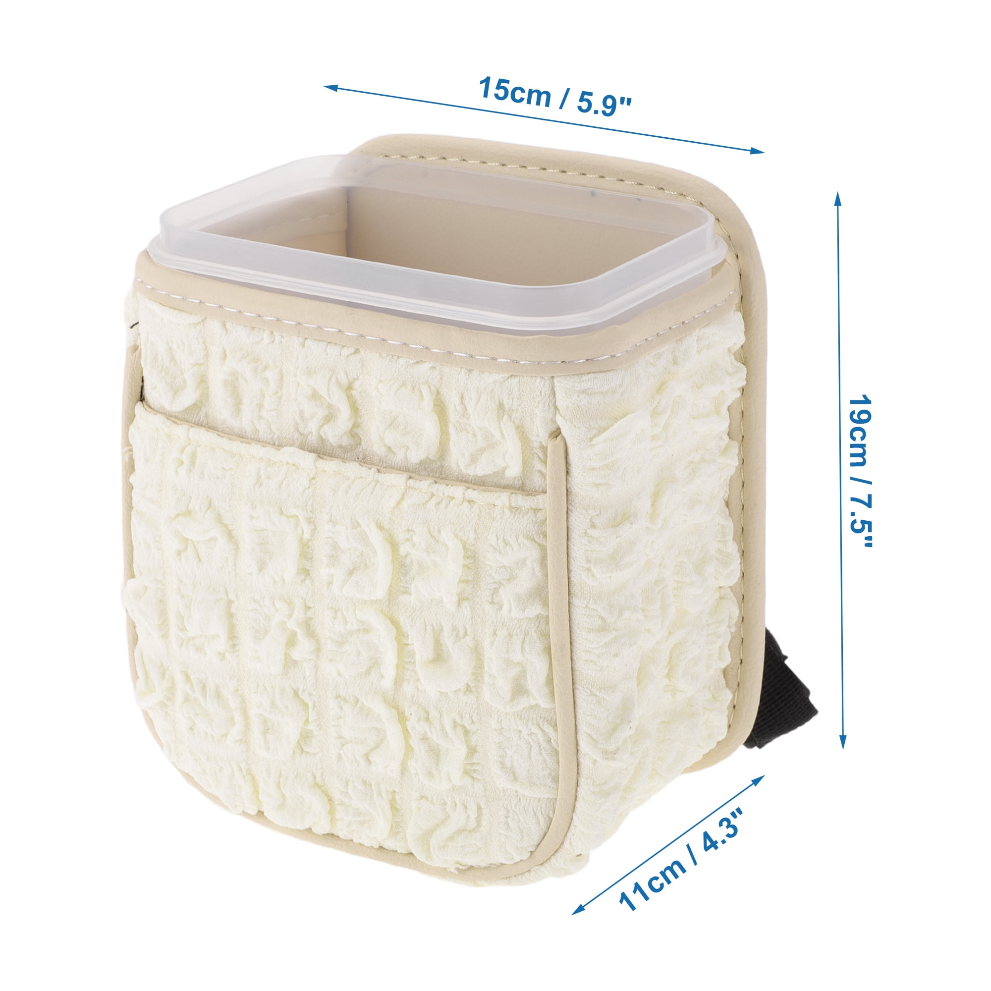 Unique Bargains Car Trash Can Hanging 5.9x4.3x7.5in Bin Fabric 1 Pcs Beige White