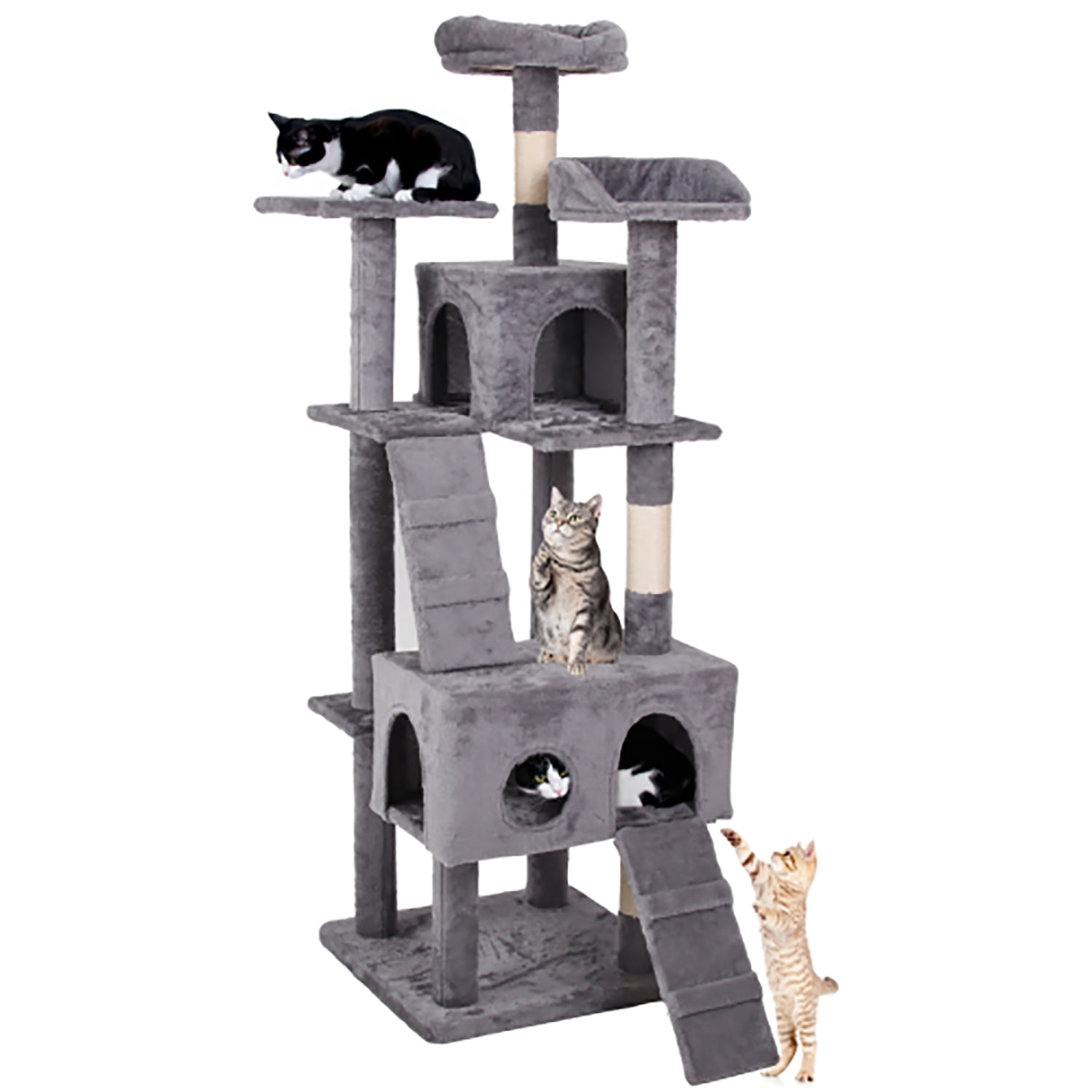 Kadyn Cat Climbing Frame, 60" Cat Tree for Large Cats, Cat Tower, Gray Cat Tree Condo Kadyn Cat Climbing Frame, 60" Cat Tree for Large Cats, Cat Tower, Gray Cat Tree Condo