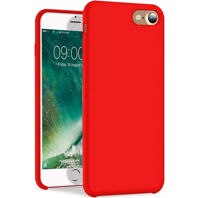 Liquid Silicone Gel Rubber Case Soft Microfiber Cloth Lining Cushion Compatible with iPhone 8/ iPhone 7 Red