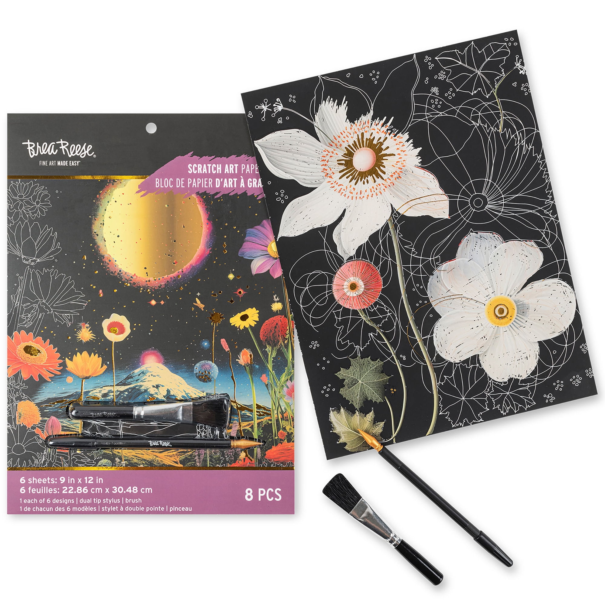 Brea Reese: Scratch Art Paper Pad - Surrealism - 6 Dreamlike Designs, Guided Art, Metallic Accents, Dual-Tip Stylus & Brush, 9x12" Pages, Adult Craft