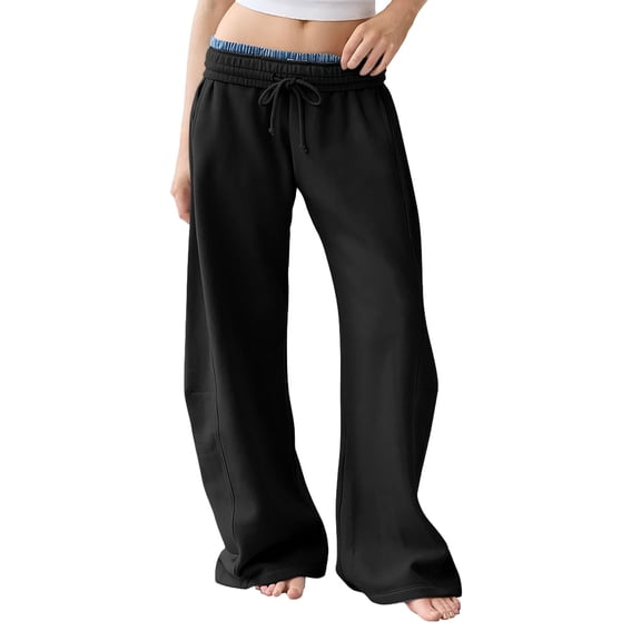 Women's Pants Fashion Casual Pants For Women Wide Leg Sweat Interior Baggy Sweat Sweatpant Casual Barrel Sweatpant