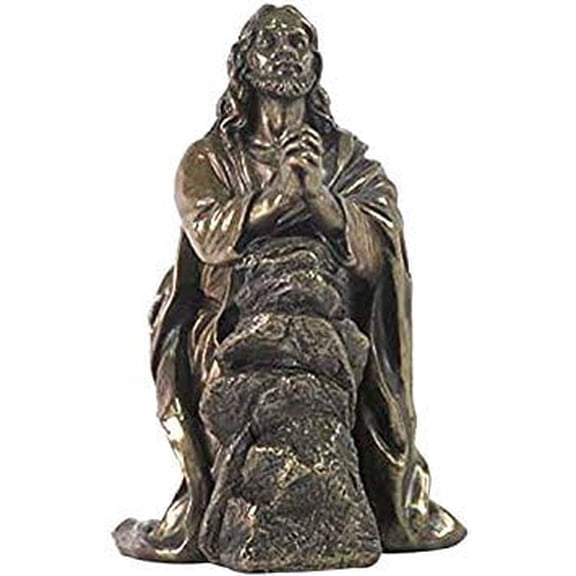 US Jesus Praying in the Garden of Gethsemane Cold Cast Bronze Statue 7.5 In