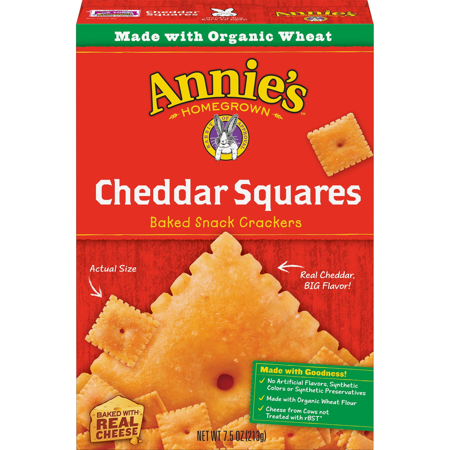 Annie's Cheddar Squares, Baked Cheese Crackers, 7.5 oz Box