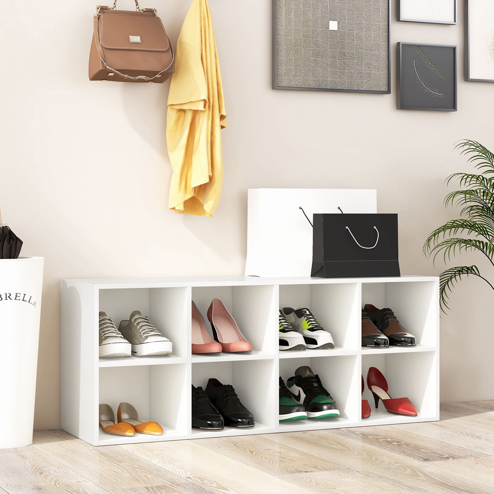Giantex 8-Cubby Shoe Storage Bench, Entryway Shoe Rack Organizer, Multifunctional Bed End Bench, White