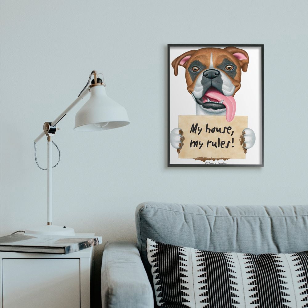 Stupell Industries My House My Rules Quote Funny Dog Home Pet Sign Animals & Insects Painting Black Framed Art Print Wall Art, 24 x 30