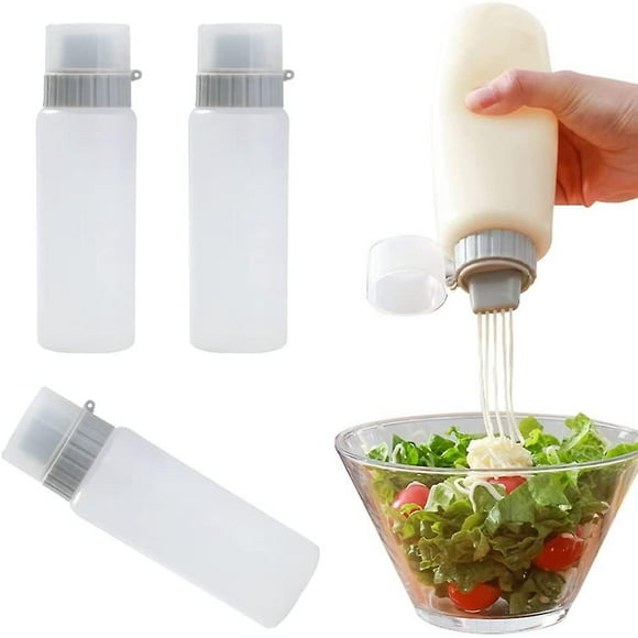 3 Pcs Refillable Condiment 5 Hole Container with Lid Seasoning Bottles Dispensers Porous Condiment Squeeze Bottle for Ketchup Mayonnaise Mustard Hot S