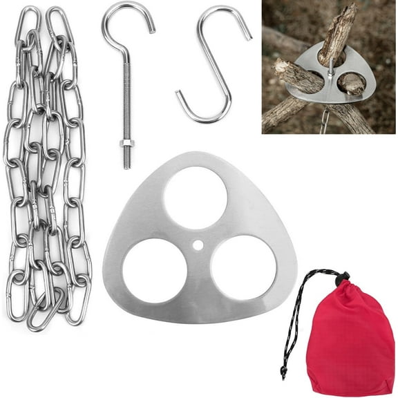 Camp Fire Tripod for Cooking, Turn Branches into Campfire Tripod, Stainless Steel Campfire Support Plate with Adjustable Chain for Hanging Cookware, Perfect Camping Accessories for Outdoor Cooking