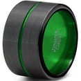 thumbnail image 1 of P. Manoukian Tungsten Wedding Band Ring 12mm for Men Women Black Green Center Line Flat Cut Brushed Polished Lifetime Guarantee Size 11.5, 1 of 4