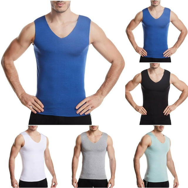 Momasggi Débardeurs à Séchage Rapide pour Hommes, Coupe Ajustée Décontractée, Extensibles, Sans Manches, Col en V, Grandes Tailles, Été, Gym, Entraînement, T-Shirts de Musculation, Noir, 4TG
