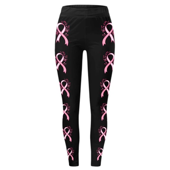 Women's Leggings Cancer Awareness Pink Ribbon Print Breathable Seamless Casual Tummy Control Leggings