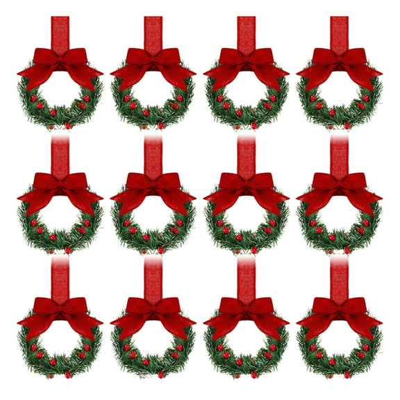 12PCS Christmas Kitchen Cabinet Wreaths Polyethylene with Ribbon